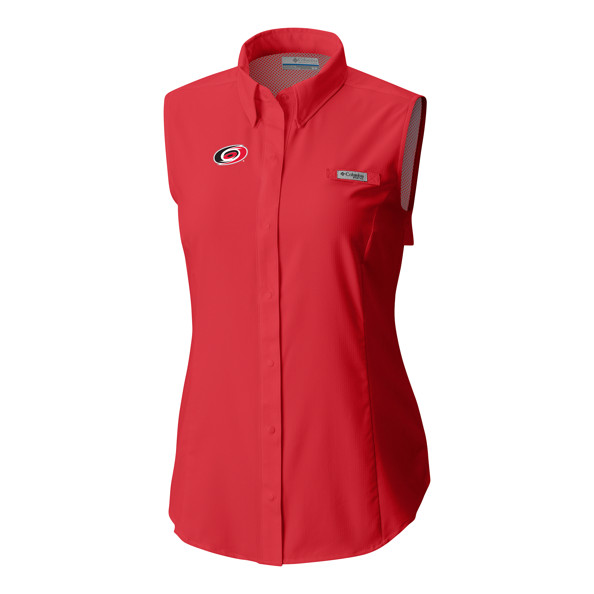Chemise sans manches boutonnée Columbia Red Carolina Hurricanes Tamiami Omni-Shade pour femme